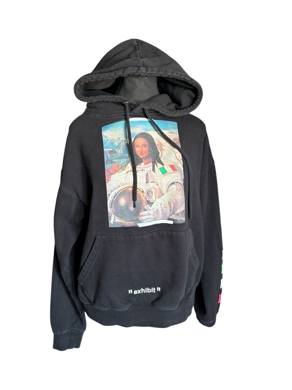 Black Graphic Hoodie with Mona Lisa Astronaut Print